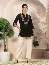  lakshita Embroidered Straight Chiffon Black Tunic for Women - Black, 2XL