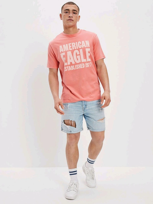 American Eagle Men Pink Super Soft Graphic T-Shirt - Tickle Me Pink, L