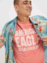 American Eagle Men Pink Super Soft Graphic T-Shirt - Tickle Me Pink, L