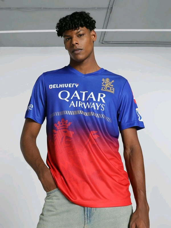Puma  X Rcb 2024 Men Blue and Red Replica Jersey T-Shirt - Red Orange, S