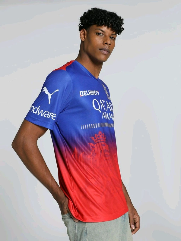 Puma  X Rcb 2024 Men Blue and Red Replica Jersey T-Shirt - Red Orange, S