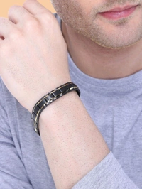 Yellow Chimes Men Black & Gold-Toned Link Bio Energy Bracelet