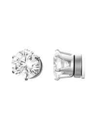 Zorva  Pair of White Cubic Zirconia Silver Small Magnetic Non-Piercing Stud Earrings