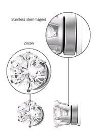 Zorva  Pair of White Cubic Zirconia Silver Small Magnetic Non-Piercing Stud Earrings