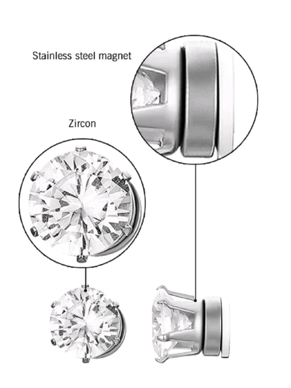 Zorva  Pair of White Cubic Zirconia Silver Small Magnetic Non-Piercing Stud Earrings