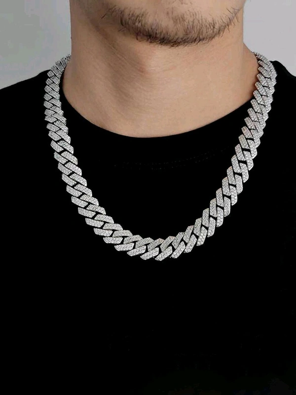 Zorva White Miami Link Silver Plated Stainless Steel Cuban Necklace