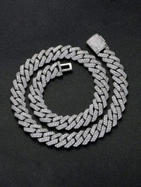 Zorva White Miami Link Silver Plated Stainless Steel Cuban Necklace