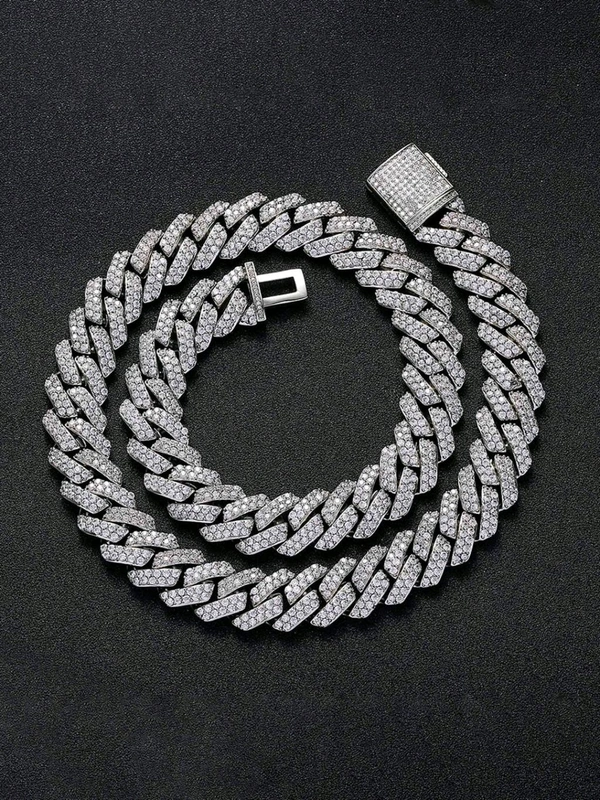 Zorva White Miami Link Silver Plated Stainless Steel Cuban Necklace