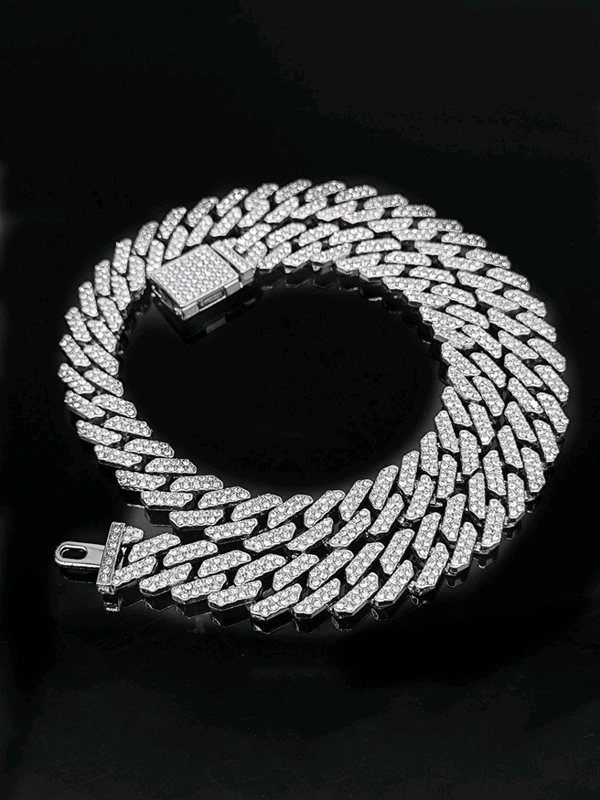 Zorva White Miami Link Silver Plated Stainless Steel Cuban Necklace