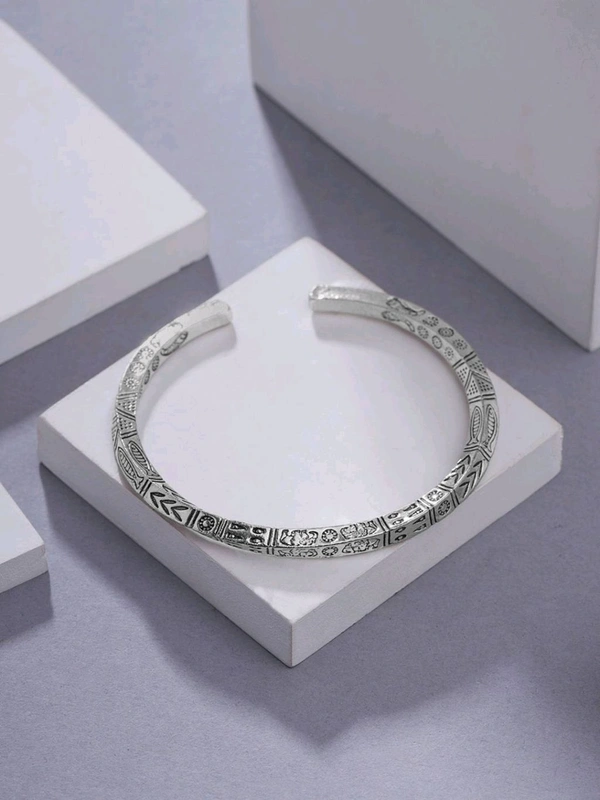 Zorva  Silver Stainless Steel Open Kada Bracelets for Men