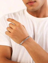 Zorva  Silver Stainless Steel Open Kada Bracelets for Men