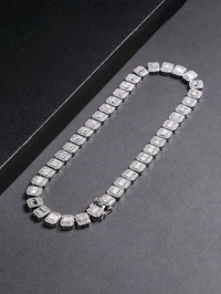 Zorva Men Geometric Bling Collar Necklace - Silver