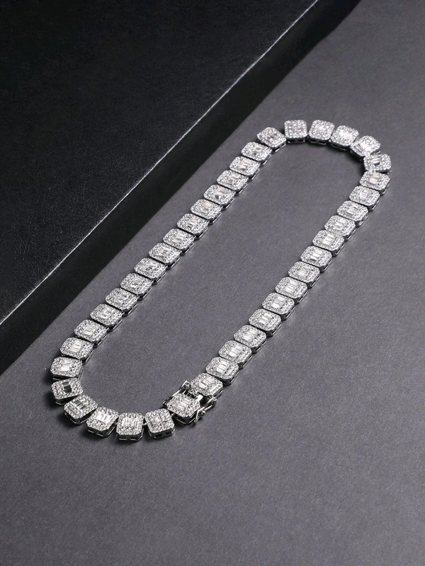 Zorva Men Geometric Bling Collar Necklace - Silver