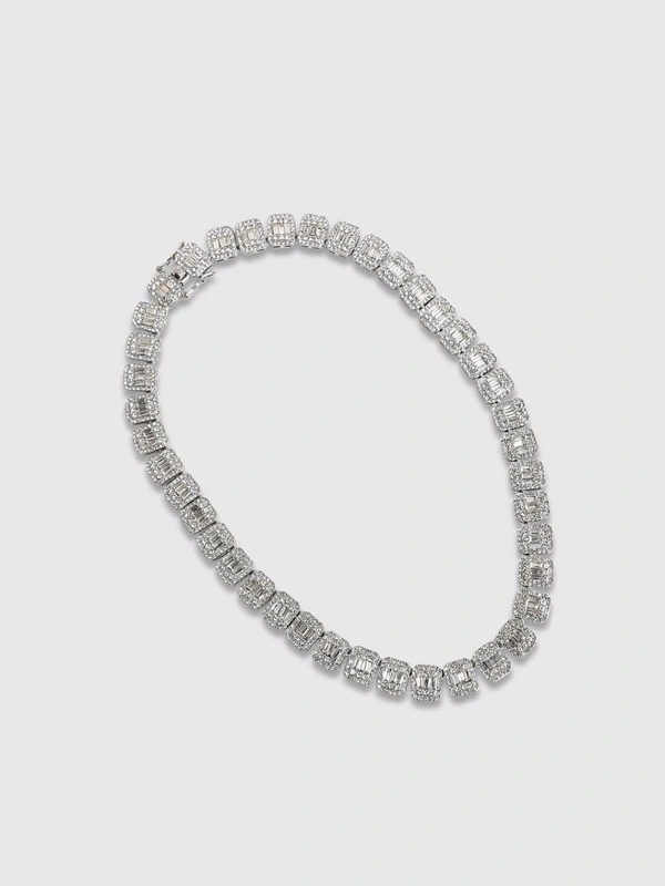 Zorva Men Geometric Bling Collar Necklace - Silver