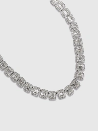 Zorva Men Geometric Bling Collar Necklace - Silver