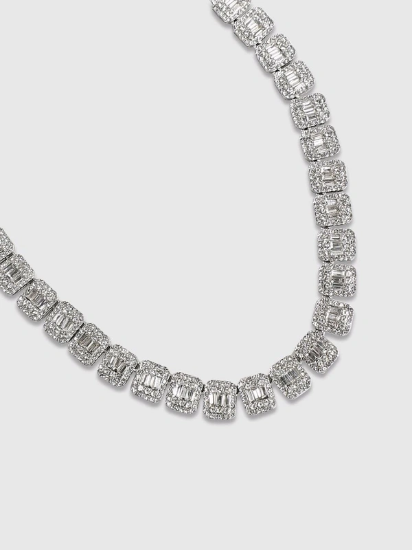 Zorva Men Geometric Bling Collar Necklace - Silver