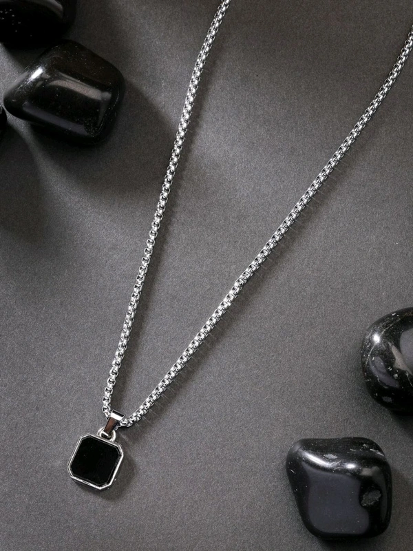 Zorva  Men Silver Plated Artificial Stone Stainless Steel Pendant With Chain