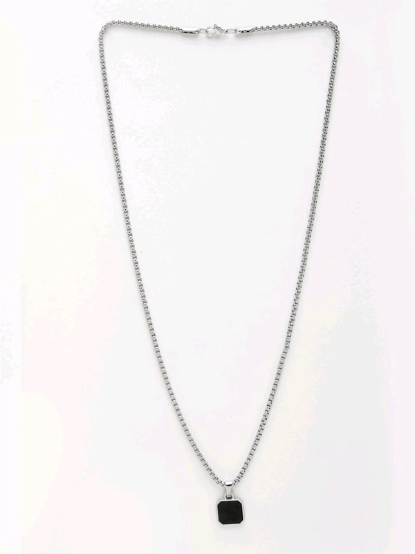 Zorva  Men Silver Plated Artificial Stone Stainless Steel Pendant With Chain