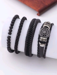 Zorva Men Black Leather Multi-Strand Beads Bracelets