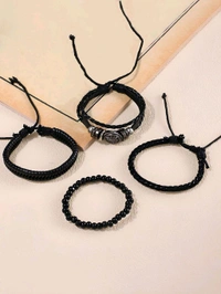 Zorva Men Black Leather Multi-Strand Beads Bracelets