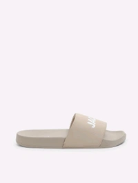 Jack & Jones Beige Logo Print Pool Sliders - Bone, UK 09