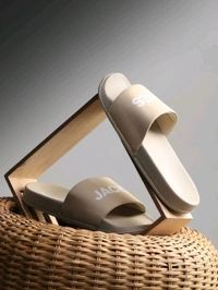 Jack & Jones Beige Logo Print Pool Sliders - Bone, UK 09