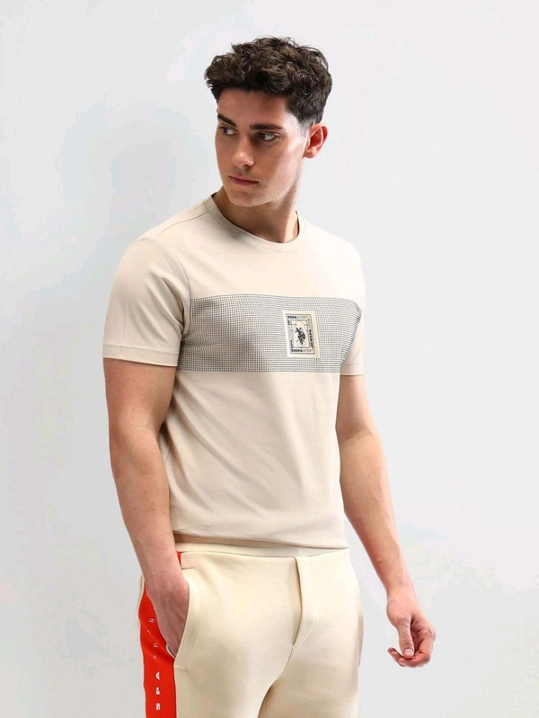 U.S POLO ASSN. Beige Printed T-Shirt - Salomie, M