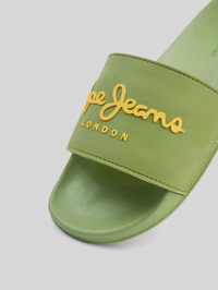 Pepe Jeans Green Lightweight Beach Sliders with Logo Print - Glade Green, UK 07