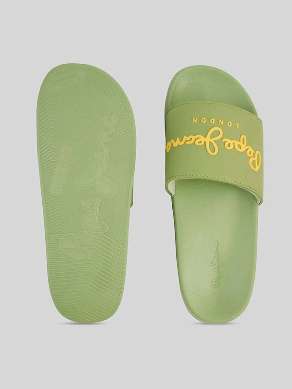 Pepe Jeans Green Lightweight Beach Sliders with Logo Print - Glade Green, UK 09
