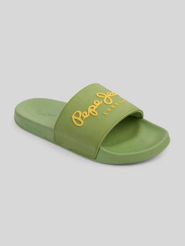 Pepe Jeans Green Lightweight Beach Sliders with Logo Print - Glade Green, UK 10