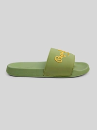 Pepe Jeans Green Lightweight Beach Sliders with Logo Print - Glade Green, UK 10