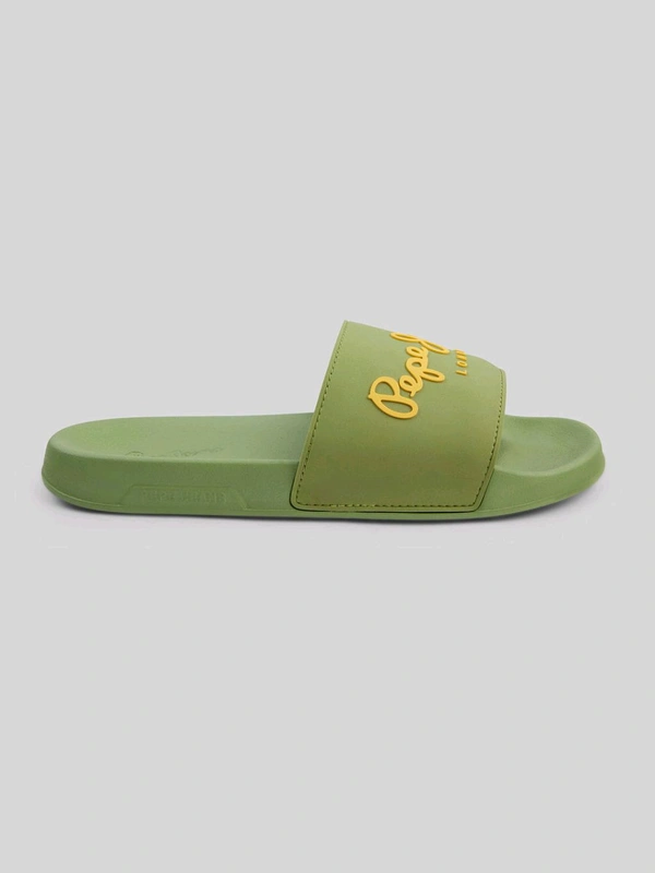 Pepe Jeans Green Lightweight Beach Sliders with Logo Print - Glade Green, UK 10