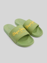 Pepe Jeans Green Lightweight Beach Sliders with Logo Print - Glade Green, UK 11