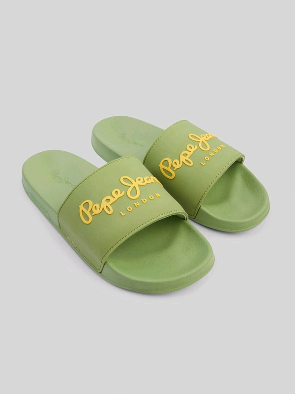 Pepe Jeans Green Lightweight Beach Sliders with Logo Print - Glade Green, UK 11