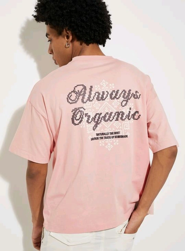 URB_N Men Back Printed Boxy Fit T-shirt - Pink, M