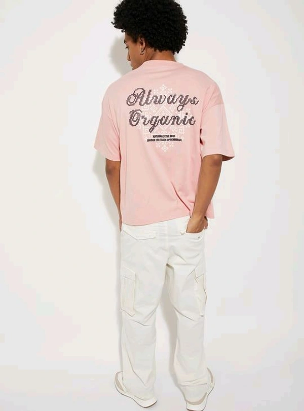 URB_N Men Back Printed Boxy Fit T-shirt - Pink, M