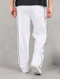 Styli Men's White Contrast Piping and Popper Oversized Open Hem Cotton Trackpant - White, M
