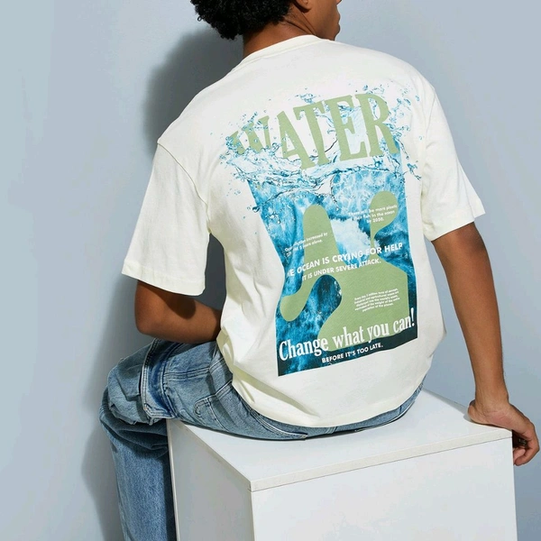 URB_N Men Printed Oversized T-shirt - White, S