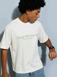 URB_N Men Printed Oversized T-shirt - White, S