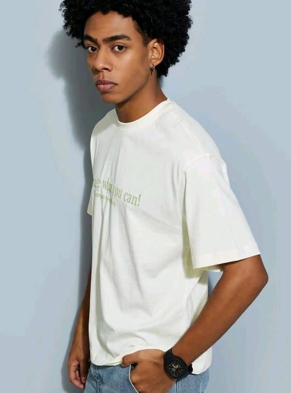 URB_N Men Printed Oversized T-shirt - White, S