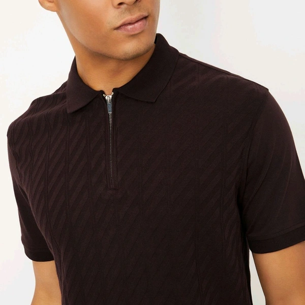 URB_N Men Textured Regular Fit Polo T-shirt - Oil, S