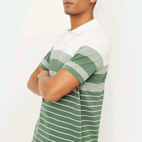URB_N Men Striped Polo T-shirt - White, L