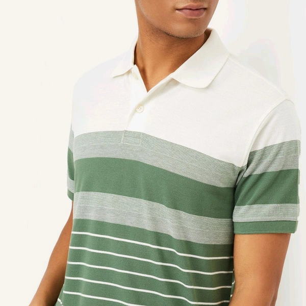 URB_N Men Striped Polo T-shirt - White, L