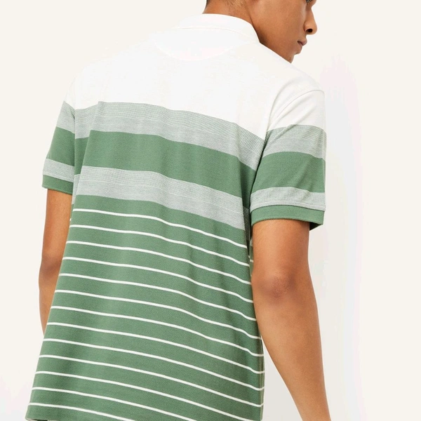 URB_N Men Striped Polo T-shirt - White, L