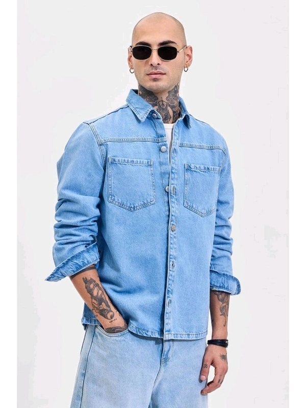 Snitch Light Blue Relaxed Fit Denim Shirt - San Marino, M