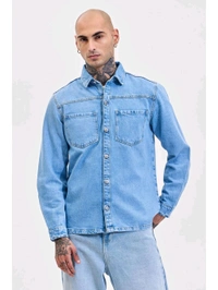 Snitch Light Blue Relaxed Fit Denim Shirt - San Marino, M