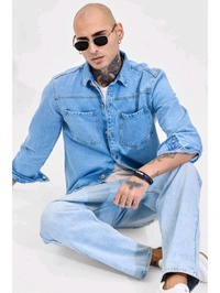 Snitch Light Blue Relaxed Fit Denim Shirt - San Marino, XL