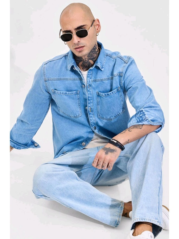 Snitch Light Blue Relaxed Fit Denim Shirt - San Marino, XL