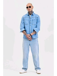Snitch Light Blue Relaxed Fit Denim Shirt - San Marino, XL