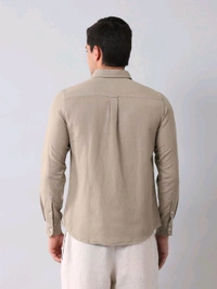 U.S POLO ASSN. Solid Beige Full Sleeves Collar Neck Shirt - Cameo, S